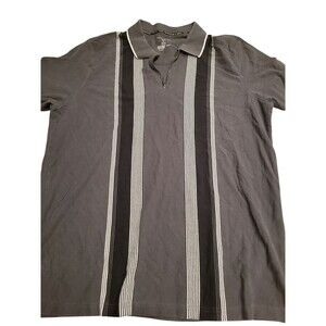 Shaquille O'Neal Polo Shirt Mens 3XL Gray Vertical‎ Stripe Zip Short Sleeve